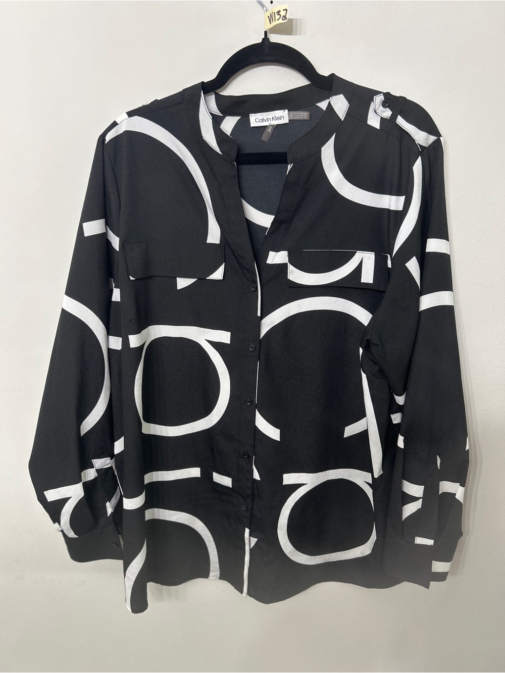 Women’s Calvin Klein Black White Graphic Blouse 1X Like New